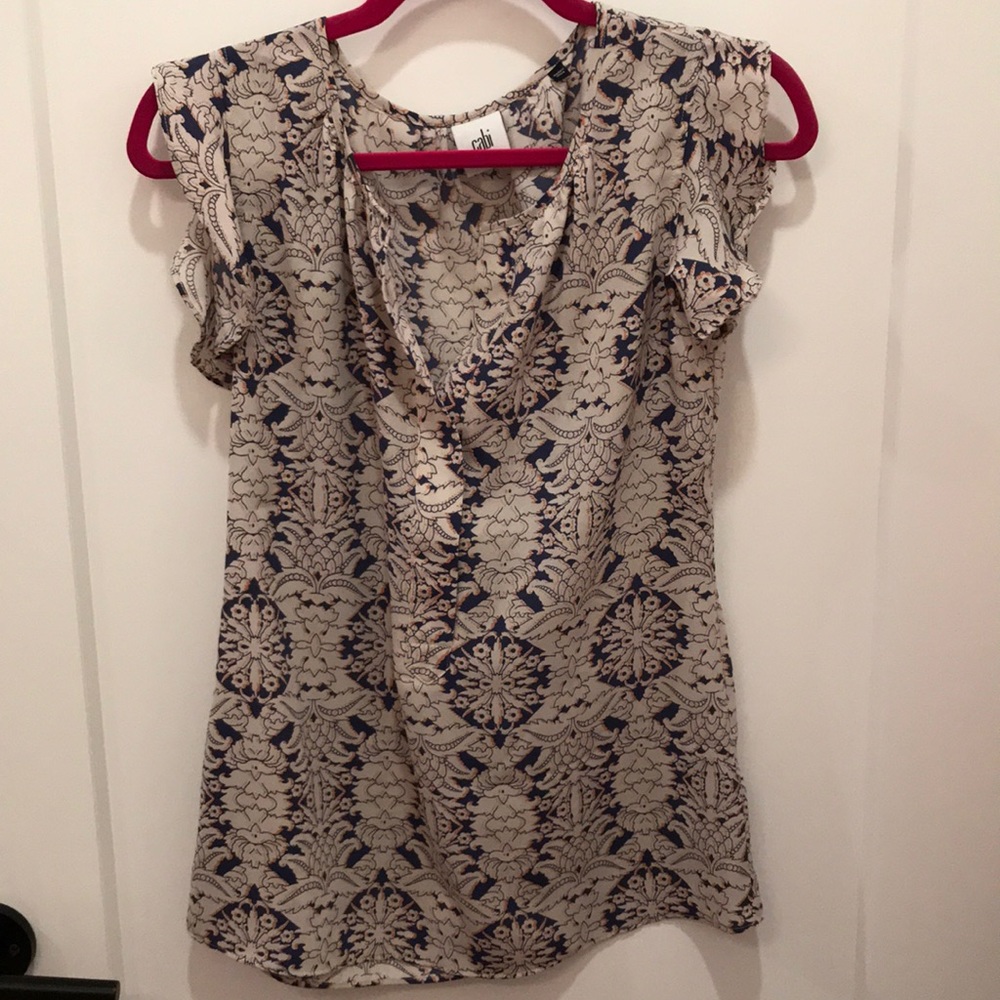 Cabi Tank Blouse in Orange/Navy/Tan
